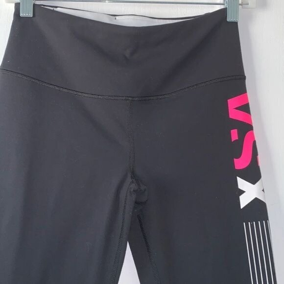 Victorias Secret VSX Sport Black Leggings With Pink Logo & Striped Design Size S - Picture 6 of 10